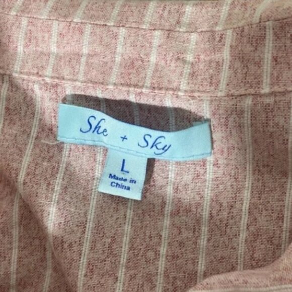 She + Sky pink and white stripe ruffle cold shoulder shirt midi dress Size L - Picture 2 of 4